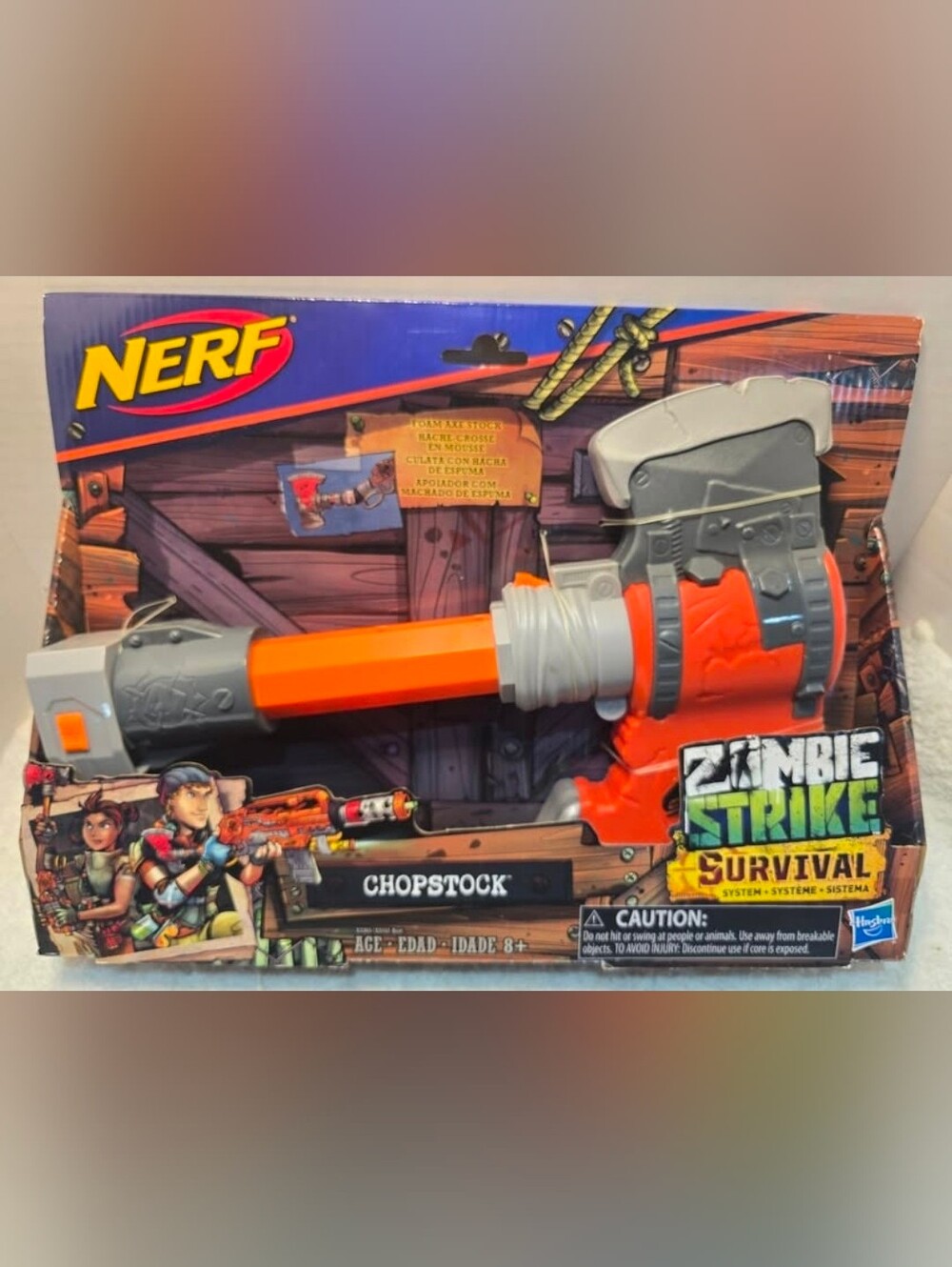 NERF ZOMBIE STRIKE SURVIVAL CHOPSTOCK FOAM AXE STOCK ACCESSORY HASBRO NIB